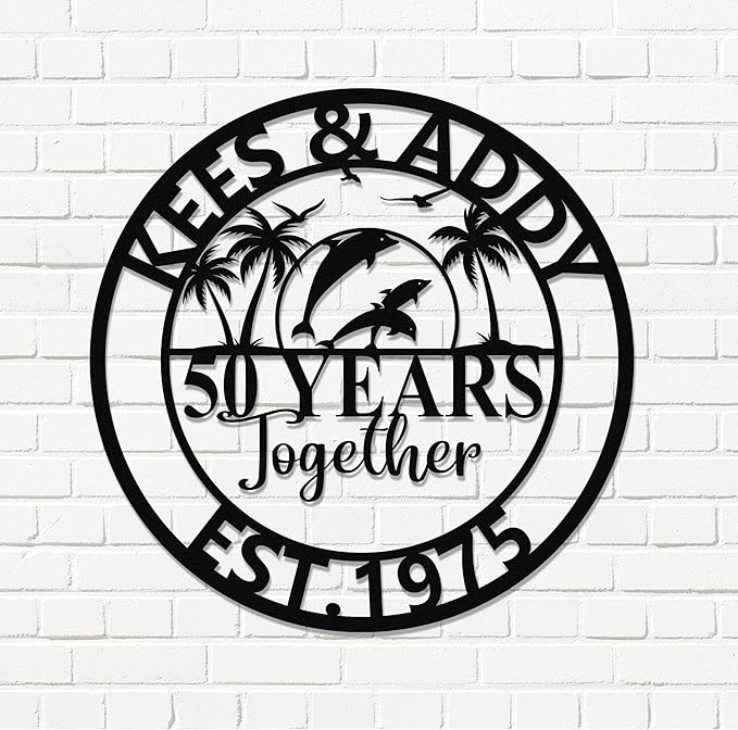Personalized 50th Wedding Anniversary Sign Gifts for Parents Custom Metal Anniversary Sign Personalized Wedding Gifts for Couples Husband Wife Custom Monogram Name Signs Housewarming Gift