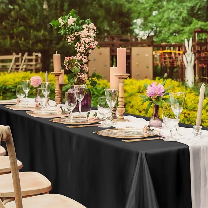 TURSTIN 4 Packs Black Satin Tablecloth 102 x 58 Inch Overlay Satin Table Cover Rectangle Bright Silk Tablecloth Smooth Fabric Table Decoration for Wedding Banquet Party Events