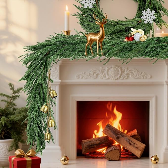 2Pcs 6ft Artificial Norfolk Pine Garland,Christmas Garland Greenery Garland for Mantle, Fireplace, Table, Wall, Window, Bedroom, Indoor Outdoor Holiday Winter Christmas Decorations (2, 6FT)