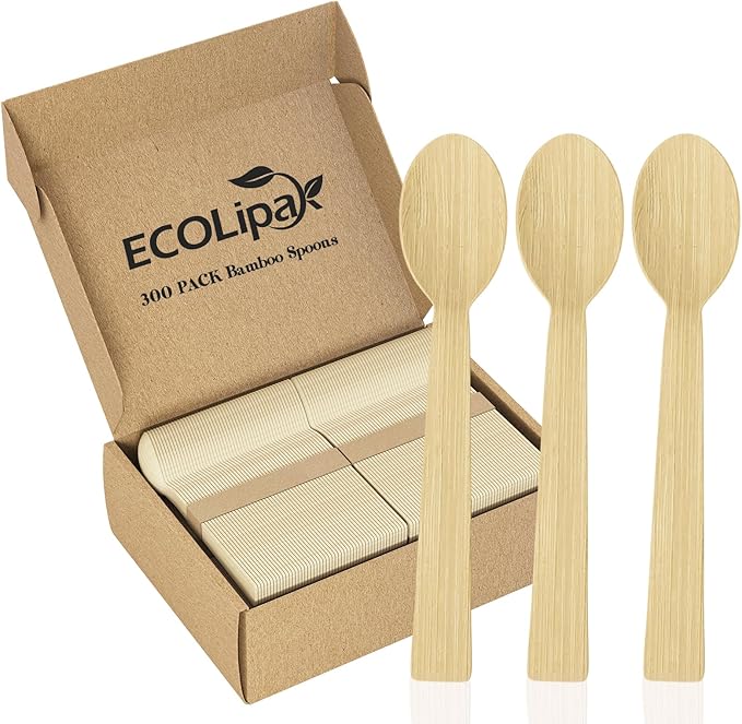 Disposable Bamboo Spoons, 300 Count, Brown, 6.7 Inch