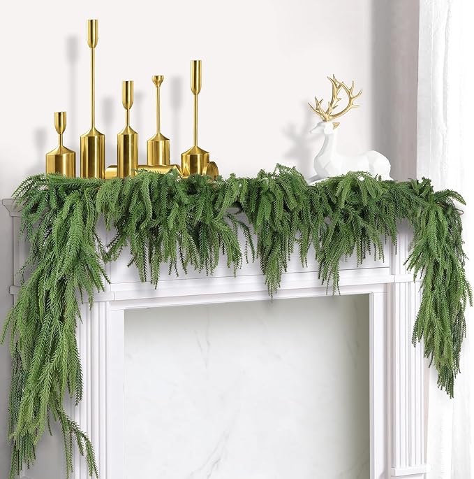 Garlands – Green Faux Norfolk Pine, 4 Pack of 6-Foot Christmas Decor