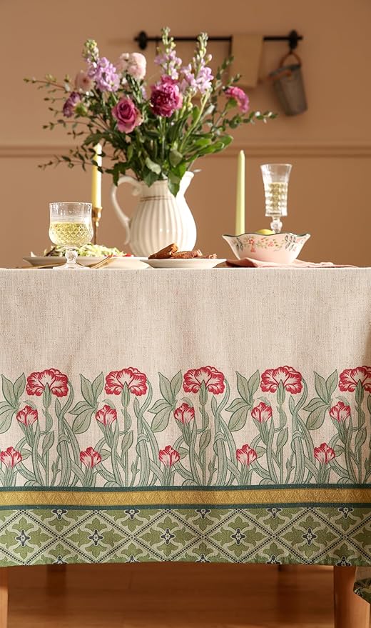 Tablecloth 67x118 Inch Rectangular Green Linen-Blend Polyester