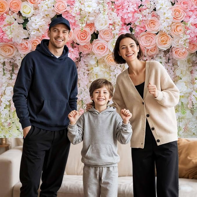 5x3ft Pink Rose Flower Wedding Photography Backdrop Spring Floral Photography Backdrop Valentine's Day Mother's Day Girl Birthday Baby Shower Wedding Bridal Party Banner Photo Booth Props Background