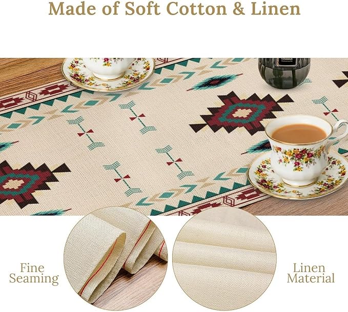 Aztec Table Runner Southwestern Native Vintage Geometric Pattern Table Runner Retro Country Table Dinner Decoration 13x70 Inch
