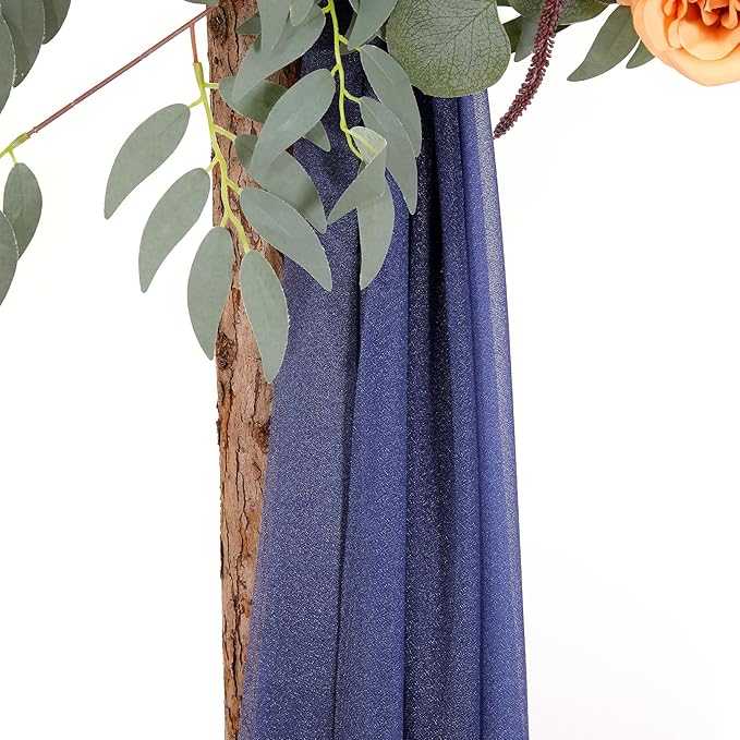 Wedding Arch Draping Fabric Navy Blue Sheer Wedding Backdrop Curtains for Party Ceremony Arch Stage Decorations 2Panels