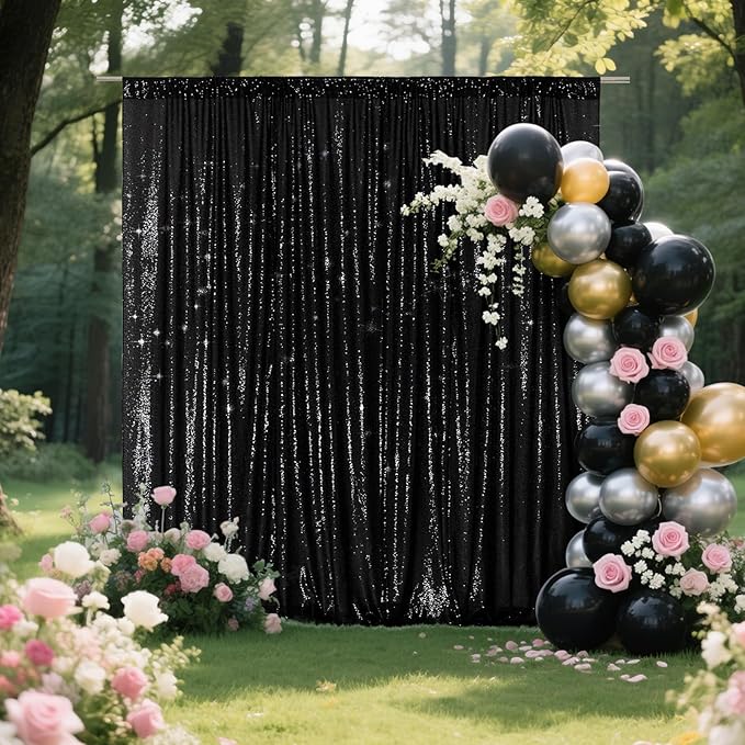 Backgrounds: Black Sequin Mesh Curtain, 20 x 10 FT, 3MM Sequins
