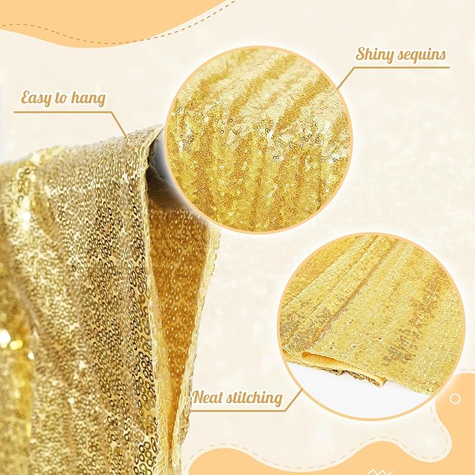 Backdrop with Shimmering Gold Sequins, 6 Ft x 7 Ft for Photos