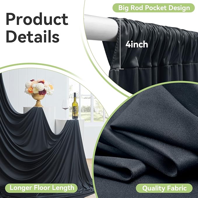 20ftx14FT Wrinkle Free Black Backdrop Curtain, 4 Panels 14FT Height Black Wedding Backdrop Drapes, Silky Polyester Back Drop Cloth for Birthday Photography Background Party Backdrop Draping