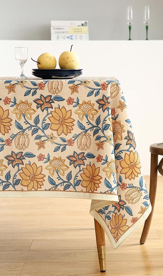 Rectangular Tablecloth 55 x 71 Inch Linen-Polyester Blend Floral Design