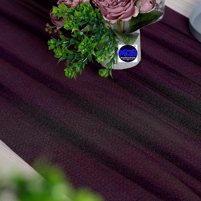 MDS Halloween Chiffon Table Runner - 15 Pack, 29 x 170 Inches, 14ft Each - Sheer Spooky Table Runners for Haunted House Parties, Trick-or-Treat Tables, Witchy Décor, Wedding & Events - Eggplant