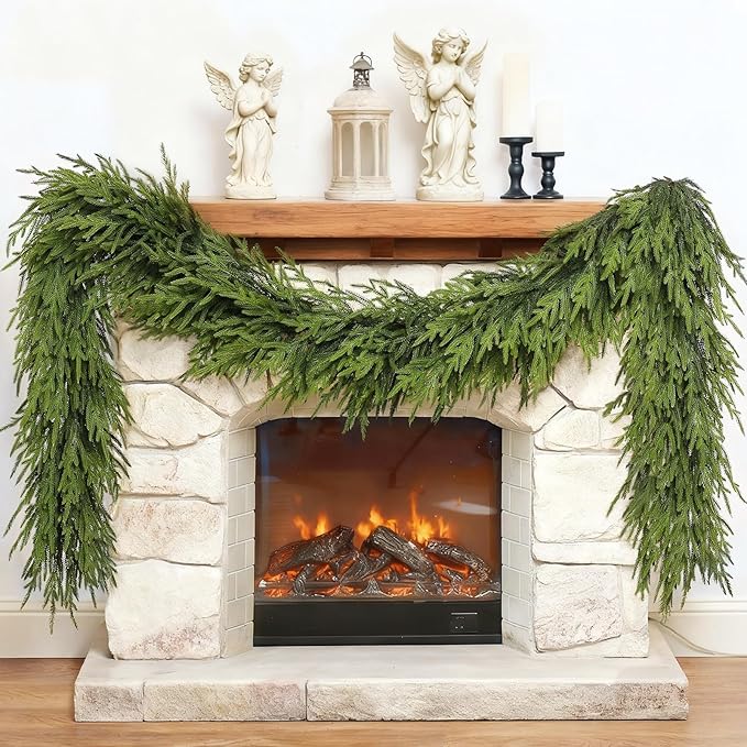 Christmas Garland, 9 Ft Green Norfolk Pine Style, 2 Pack