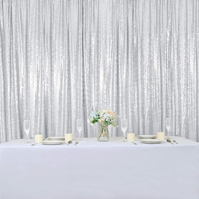 Sequin Backdrop Curtain, Silver Glitter Backdrop, 2ft x 8ft, Pack of 4
