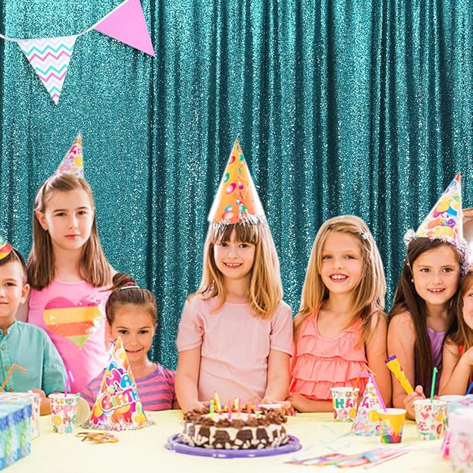 SquarePie Sequin Backdrop Less Transparent Background Sparkly Curtain for Wedding Party 6FT x 6FT Teal