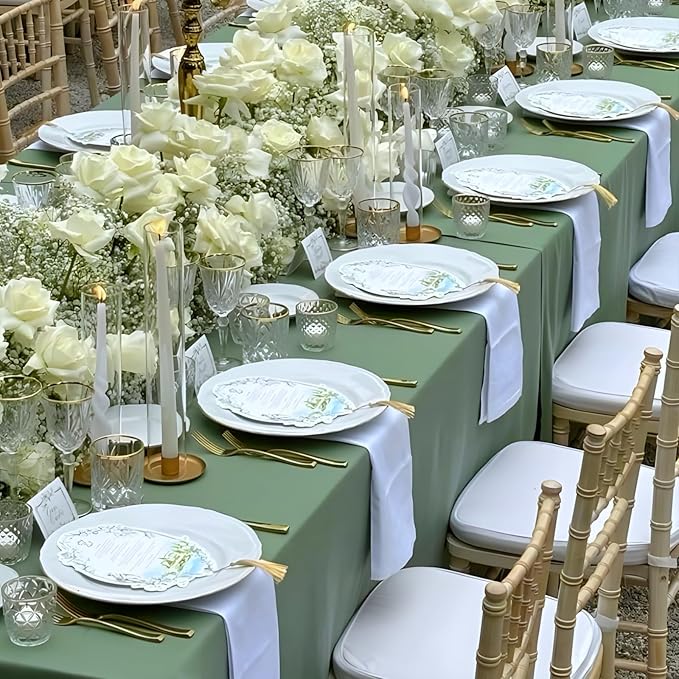 8 Pack Sage Green Tablecloth 60 x 126 Inch Rectangular Tablecloths for 8 Foot Rectangle Tables, Wrinkle Resistant Green Table Cloth Washable Polyester Fabric Table Covers for Party Wedding Banquet