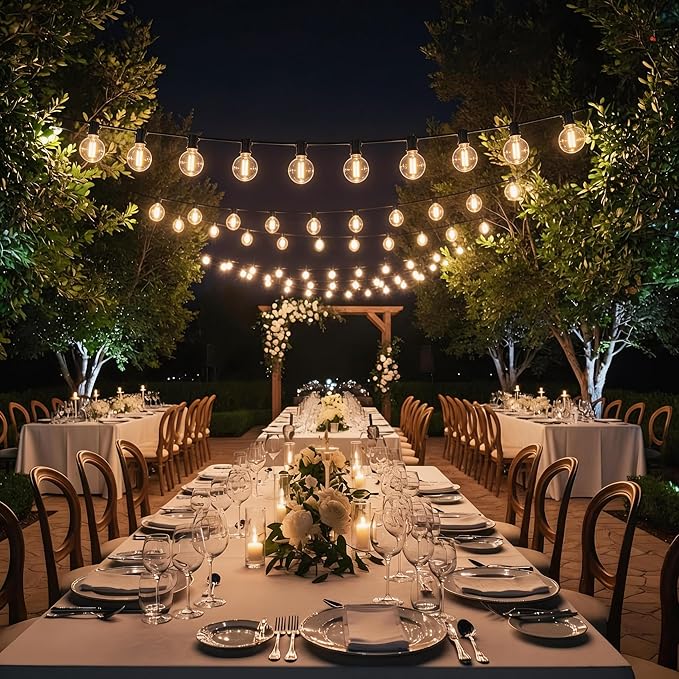 String Lights, 100FT Outdoor Patio Set with 37 Warm White G40 Bulbs