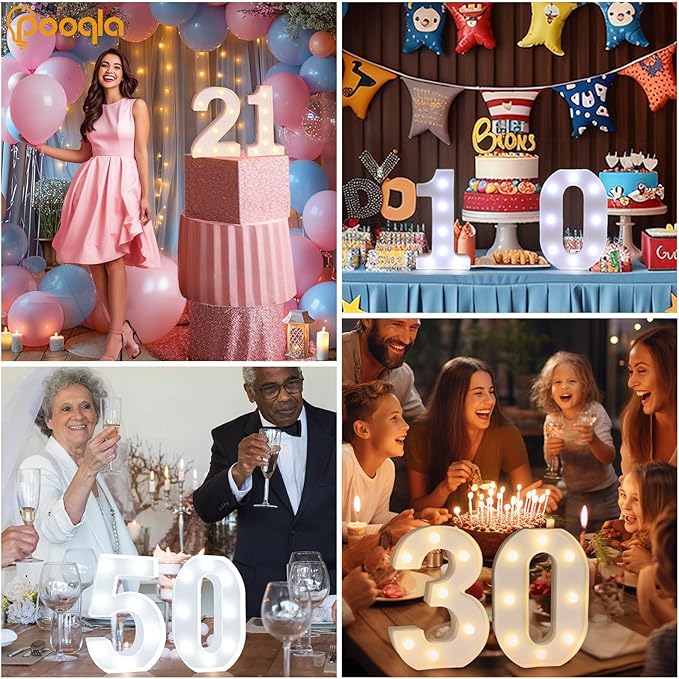 Pooqla LED Light Up Numbers, Warm White and Cool White Decorative Lighted Marquee Numbers for 9th Birthday Party, Gift for Boys Girls, Wedding, Night Light, 9th Birthday Decoration, Number 9