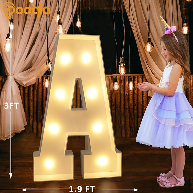 Marquee Letter Decoration 3 Ft Foam Board LED Lights Warm or Cold White