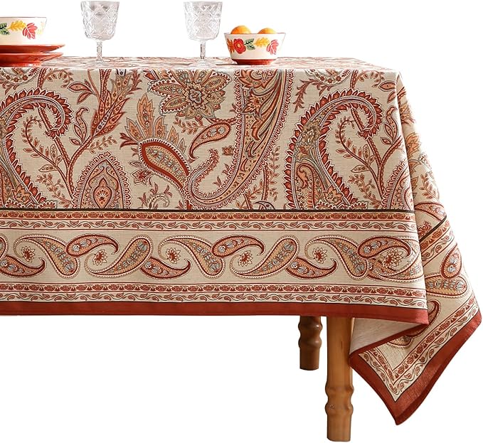 Rectangular Floral Tablecloth 55x79 Inch Linen-Polyester Blend