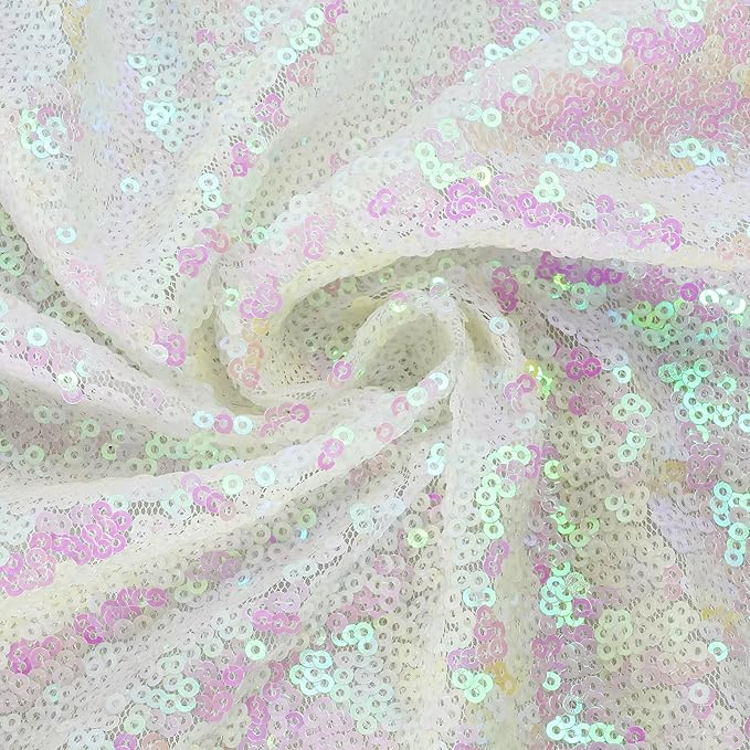 Eternal Beauty White Iridescent Sequin Backdrop, 7x7 Ft Glitter Background Curtains for Shimmer Photography Party Wedding Birthday Back Drop Decor