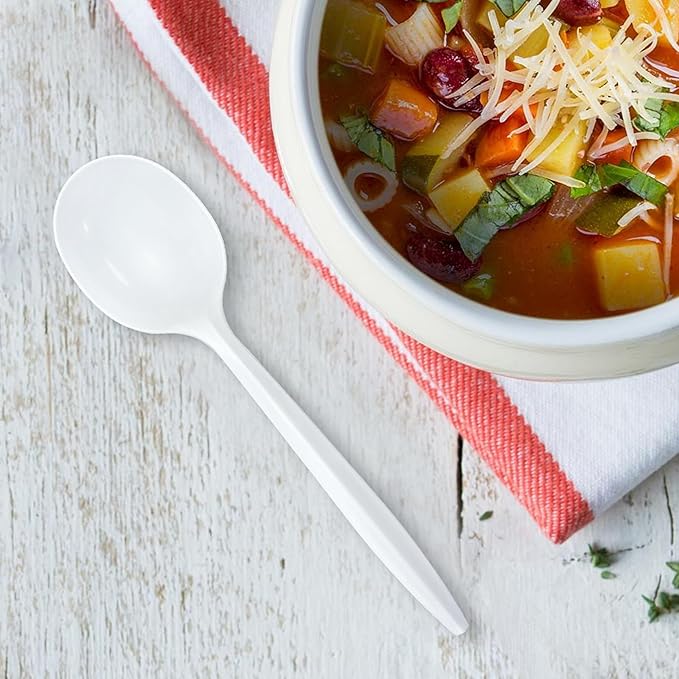 1000-Count White Plastic Spoons, 5.87-Inch Modern Disposable Soup Spoons