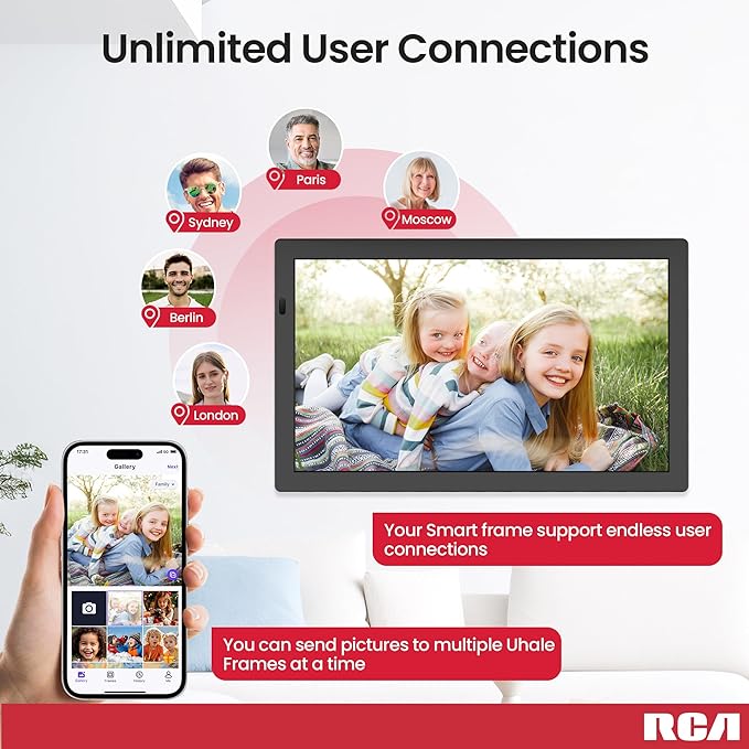 RCA 21.5" Large WiFi Digital Picture Frame Electric Uhale Frames with Remote Control 32GB Memory, 1920 X 1080P FHD IPS No Touch Screen, Support Wall Mount, Auto Rotate, Instantly Share Photos Videos