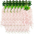 24 Pack Light Pink Wisteria Hanging Flowers Garland, 3.77 Feet Artificial Flower Vines, Fake Wisteria, Artificial Vines Hanging Garland for Backdrop Outdoor Yard Garden Decor