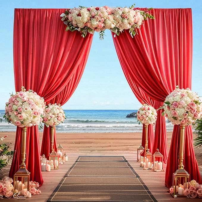 50ftx12ft Wrinkle Free Red Backdrop Curtain, 10 Panels 12FT Height Red Wedding Backdrop Drapes, Silky Polyester Back Drop Cloth for Birthday Photography Background Party Backdrop Draping