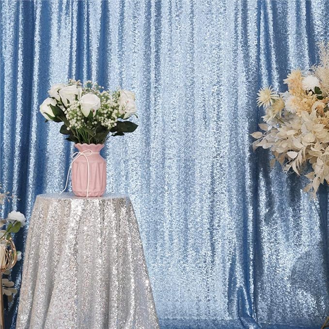 Eternal Beauty Baby Blue Sequin Backdrop, 10x10 Ft Glitter Background Curtains for Shimmer Photography Party Wedding Birthday Back Drop Decor