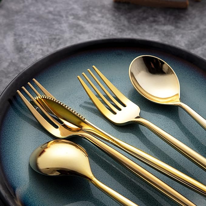 Forks Set: 102 Pieces Gold Plastic Disposable Cutlery with Knives and Spoons