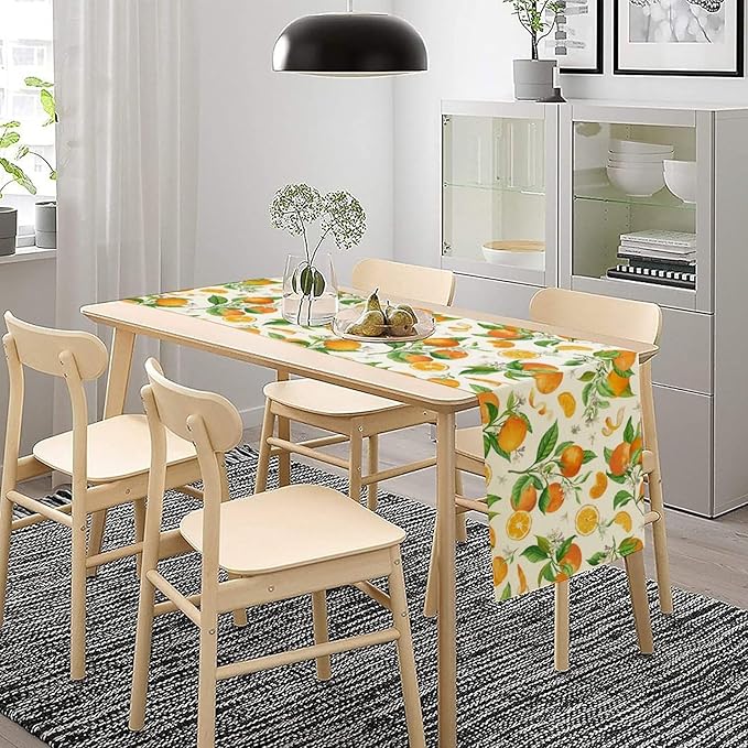 Spring Summer Orange Table Runner Vintage Citrus Lemon Fruit Mandarin Floral Dinner Runner for Farmhouse Baby Shower Party Holiday Home Kitchen Dining Table Decor 13x60