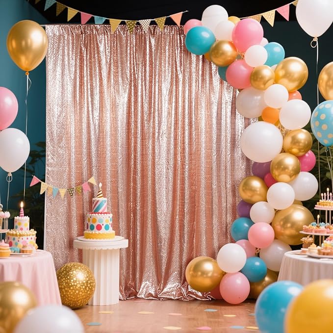 SquarePie Sequin Backdrop Curtain Not See Through Thick Background for Party 4FT x 8FT Rose Gold