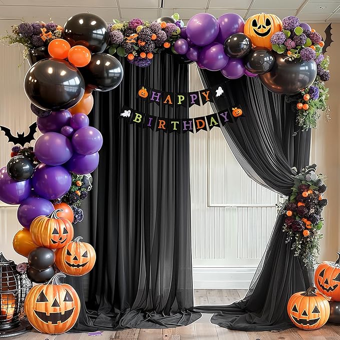 Black Wedding Arch Draping Fabric 2 Panels 30'' x 20FT Black Drapes Sheer Fabric Backdrop Arch Draping Fabrics for Wedding Ceremony Birthday Party Bridal Shower Decoration