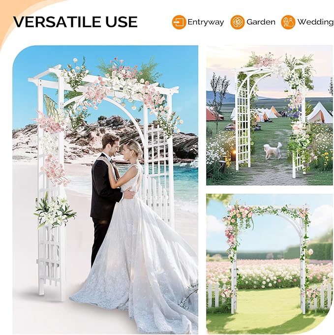 Arbor Wood Wedding Arch in White, 63 x 85 Inch Classic Style