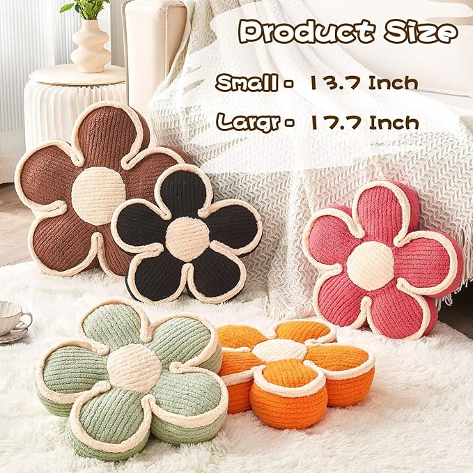 Flower Pillow, Soft Flower Shaped Floor Cushion, Flower Decorative Throw Pillow, Cute Flower Seating Cushion, Flower Room Décor Plush Pillows for Sofa Couch Bed (13.7 Inch, Sage Green)