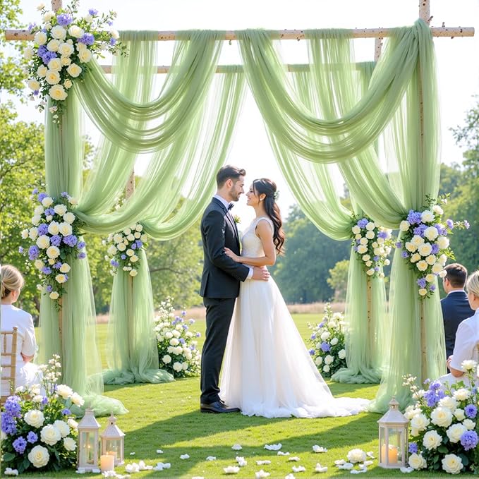 Wedding Arch Draping Fabric Backdrop 2 Panel 30" x 19Ft Sage Green Drapes Curtains for Wedding Reception Sheer Tulle Backdrop Curtain for Ceremony Birthday Party Baby Shower Arbor Ceiling Decorations