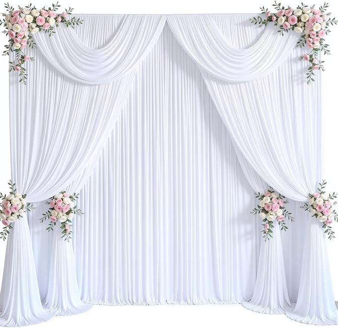 Backdrop Curtains, White Wrinkle Free Fabric, 5x12ft Panels, Set of 10