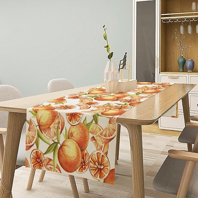Spring Summer Orange Citrus Table Runner Sweet Fruit Botanical Print Little Cutie Dinner Runner for Farmhouse Baby Shower Party Holiday Home Kitchen Dining Table Decor 13x120