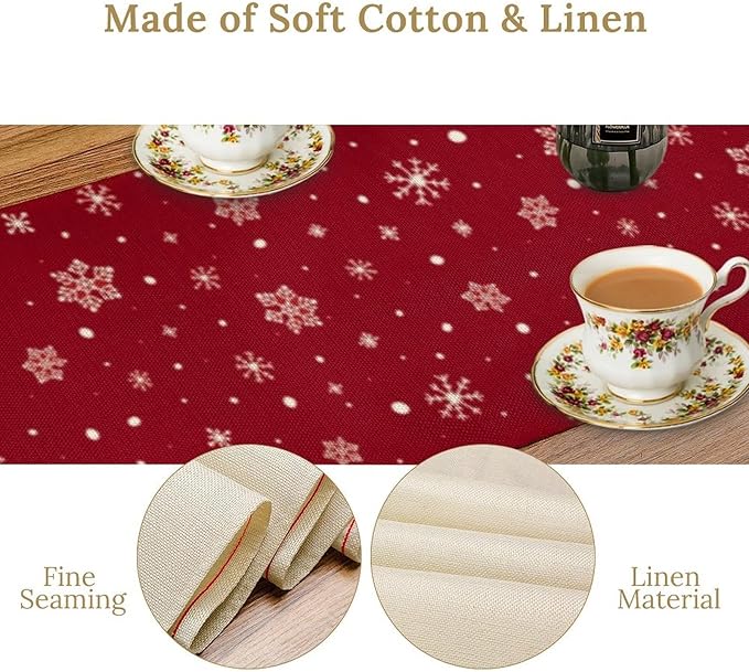 Merry Christmas Table Runner,Red Christmas Tree Snowflake Winter Seasonal Table Cloth Kitchen Dining Table Decoration for Home Party Decor 13x108 Inch