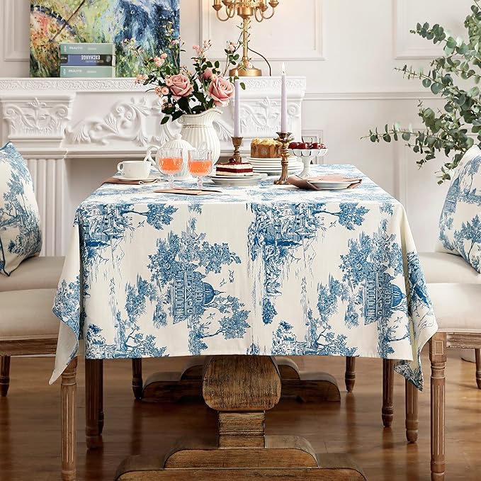 patdrea Designer Square Cyan Tablecloth,Vintage Linen with Ancient Castle and Manor Pattern Tablecloths,Table Cover Cloth Decor for Kitchen Dining Christmas,Thanksgiving,67"x67"-Lucerne a