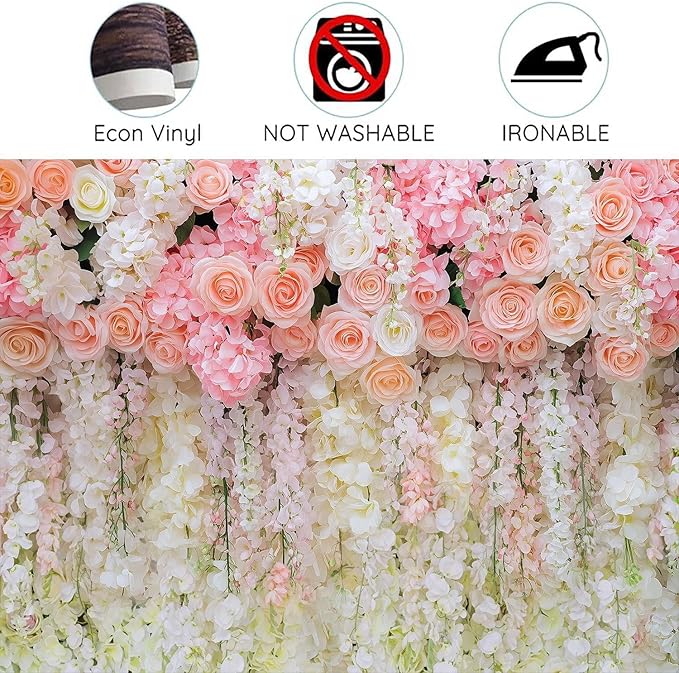 10x8ft Pink Rose Flower Wedding Photography Backdrop Spring Floral Photography Backdrop Valentine's Day Mother's Day Girl Birthday Baby Shower Wedding Bridal Party Banner Photo Booth Props Background