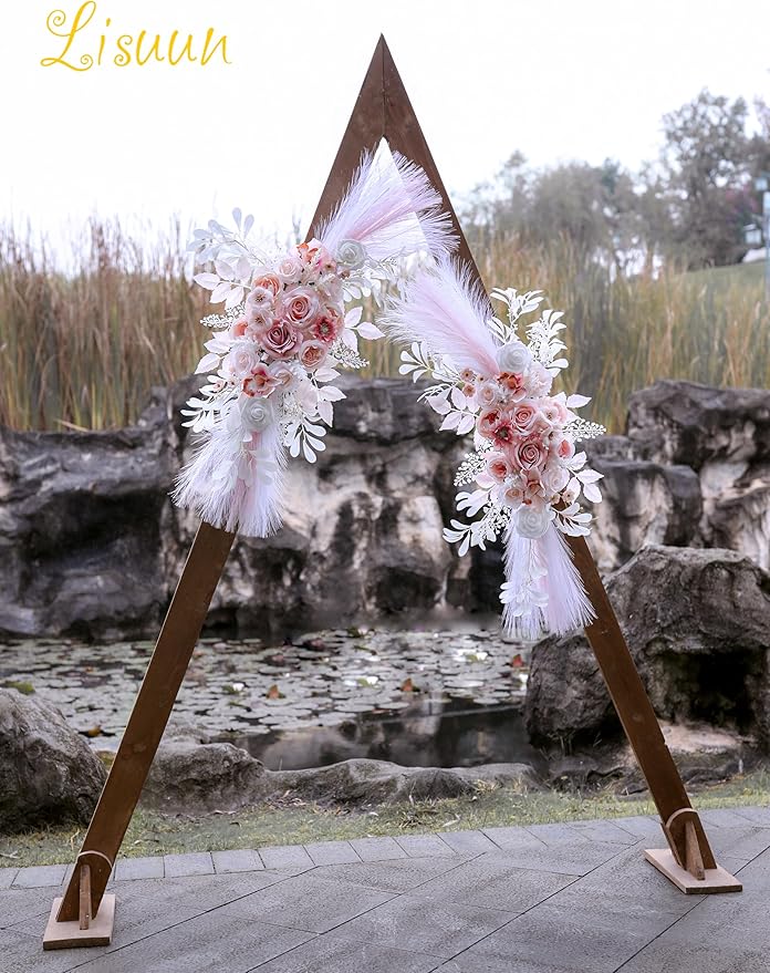 Artificial Flowers for Wedding Arch, Salmon Pink with Pampas Grass