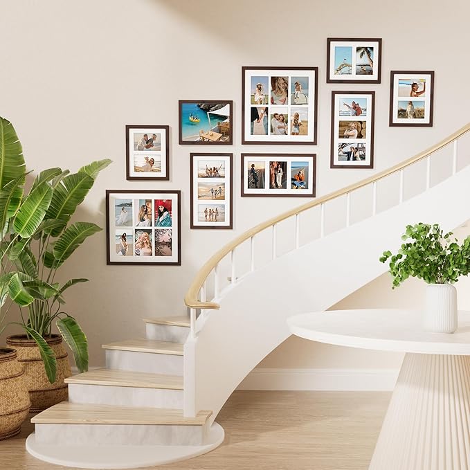 Vittanly 11x14 Collage Picture Frame, Displays 5Pcs 4x6 Pictures with Mat, Picture Frames Collage Wall Decor, Brown, 1 Pack