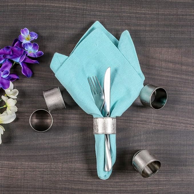 Napkin Rings, Set of 12 Round Silver Metal Napkin Holders