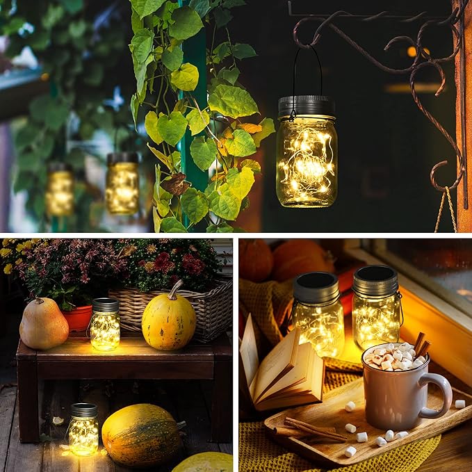 Mason Jar String Lights, 12-Pack Solar Lanterns with 30 LEDs Each