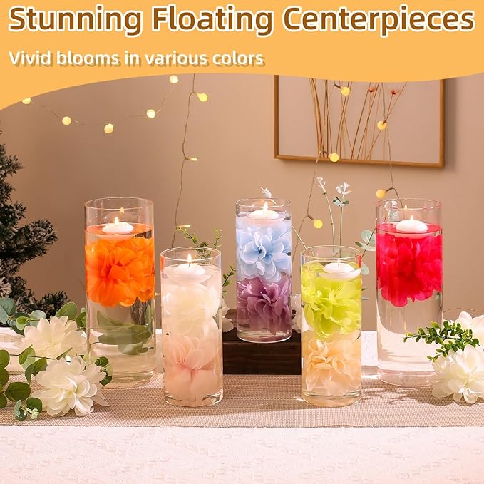Vase Fillers with 12 White Floating Flowers and 12 Candles, 24 Pieces