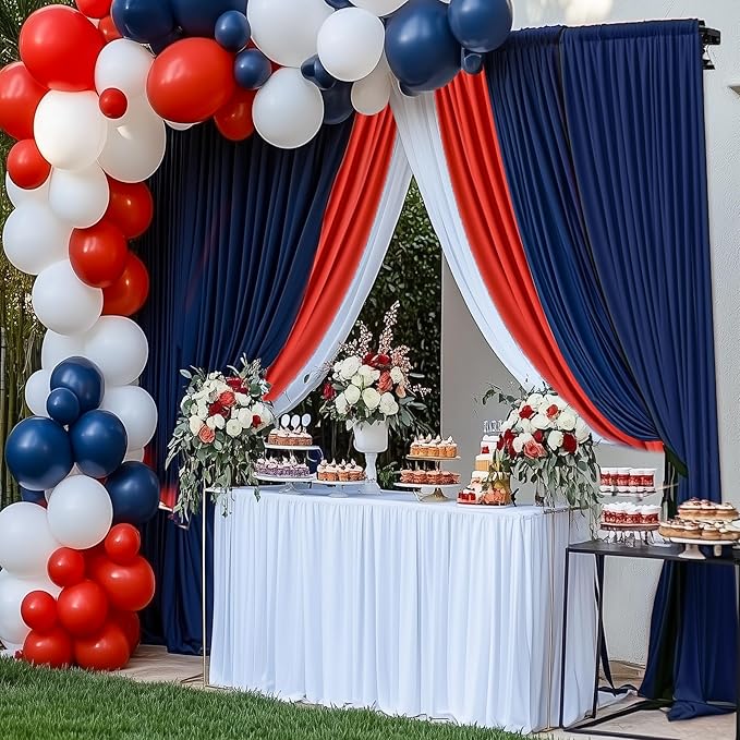 50×12ft Navy Blue Wrinkle Free Backdrop Curtain for Wedding Parties, 10 Panels 5×12ft Long Soft Silky Polyester Backdrop Drapes Photo Back Drop Curtains for Birthday Photography Background Cloth