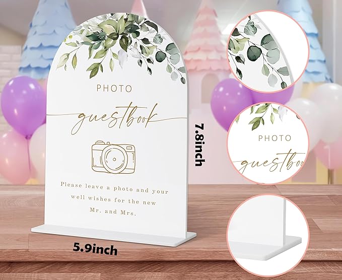 Photo Guestbook Sign, Greenery Gold Bridal Shower Decorations, Wedding Guestbook Sign, Marriage Signs for Ceremony and Reception, Engagement Decorations, Wedding Table Acrylic Decor - 26