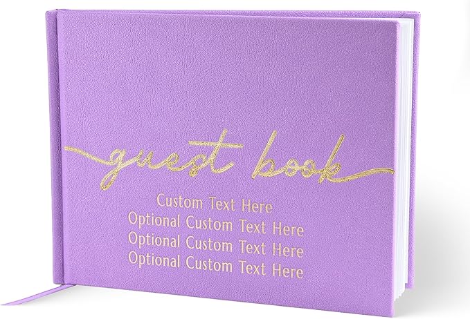 Guestbook with 110 Lined Pages, Vegan Leather Cover, Lavender Purple