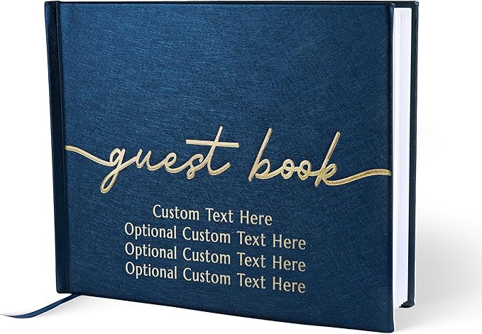 Guest Book with Vegan Leather Cover, 110 Lined Pages and Satin Ribbon