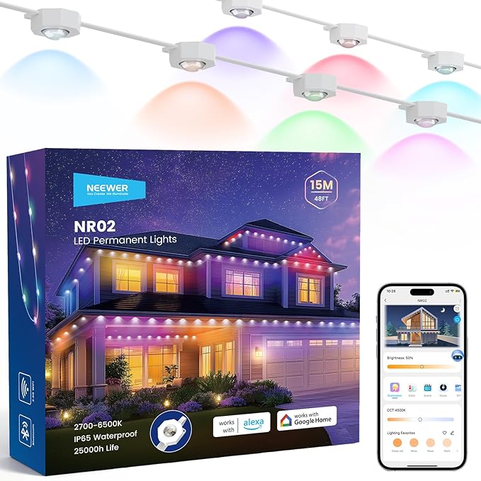 String Lights, 48ft Color Changing Outdoor LED, App and Voice Control
